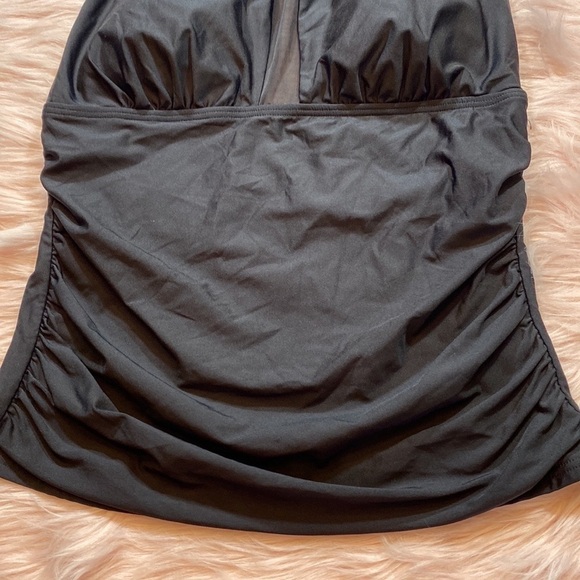 NWT Calvin Klein Black Stretch Removable Cups Tie Shirred Halter Swim Top sz M - Picture 11 of 13